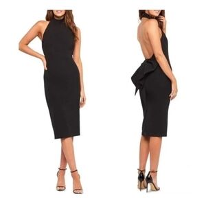 New Bardot 8 Jayden Bow Halter Midi Dress Black Open Back Minimalist